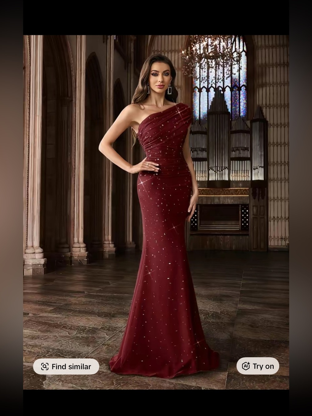 Elegant Burgundy Ruched Evening Dress with Sparkle Accents